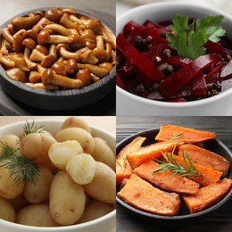 Image of Collection of food products with earthy taste, collage