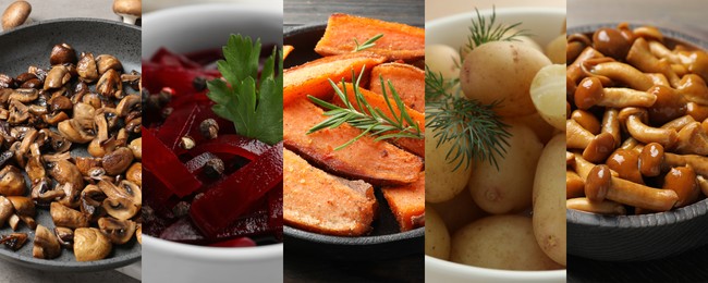 Image of Collection of food products with earthy taste, collage