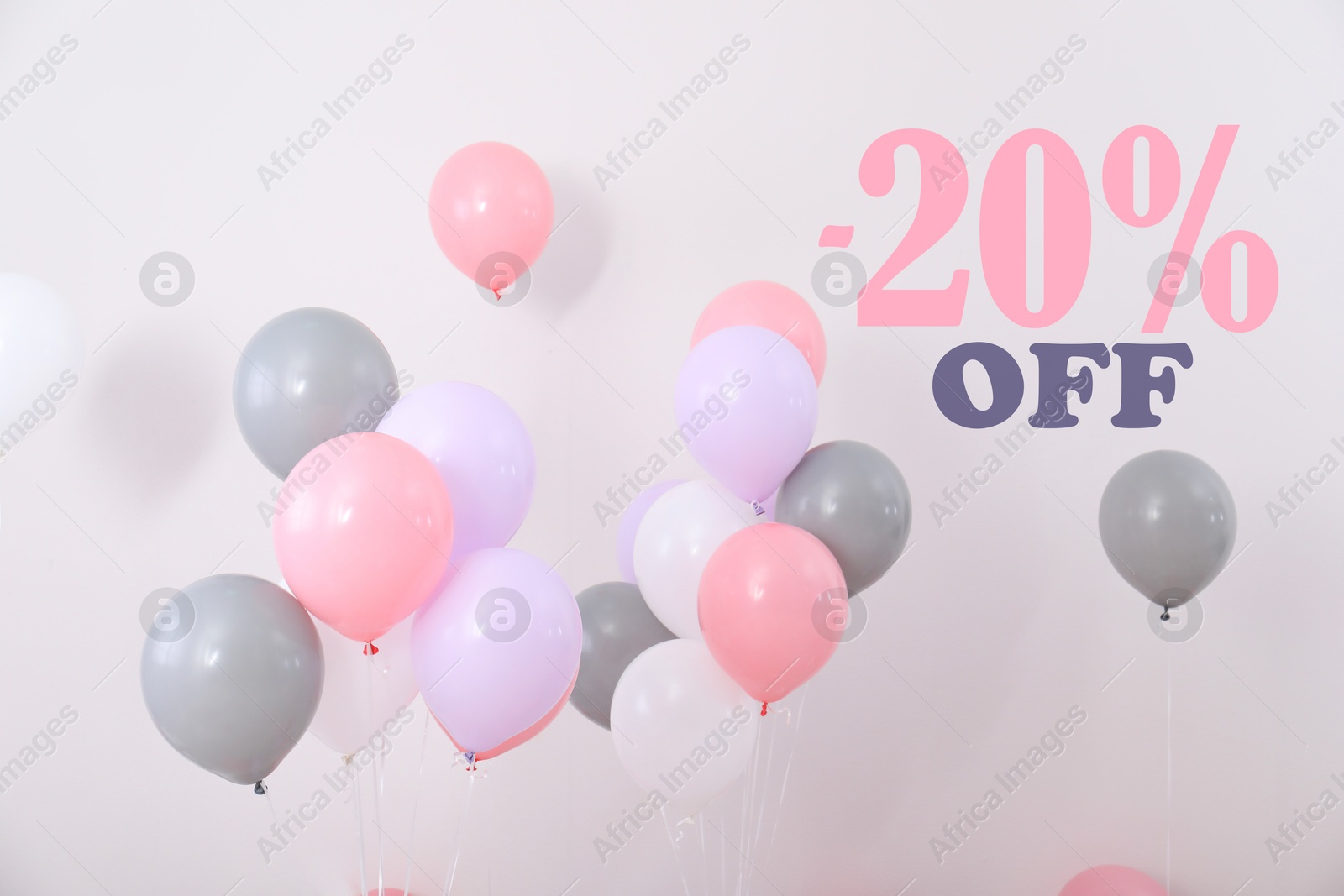 Image of 20 percent discount. Flyer design with balloons