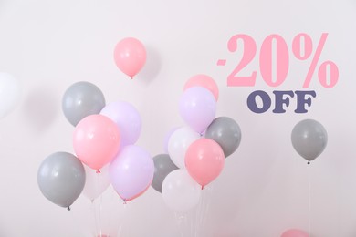 Image of 20 percent discount. Flyer design with balloons