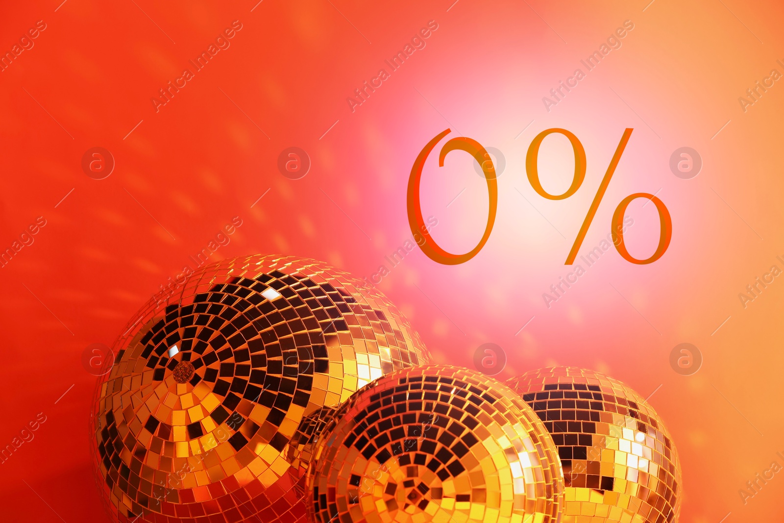 Zero percent commision. Discount flyer design with sparkling disco balls Image of Zero percent commision. Discount flyer design with sparkling disco balls