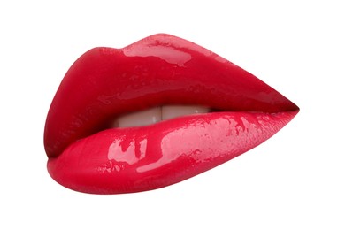 Image of Female lips with red lipstick isolated on white