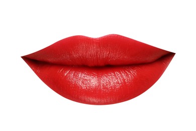 Image of Female lips with red lipstick isolated on white