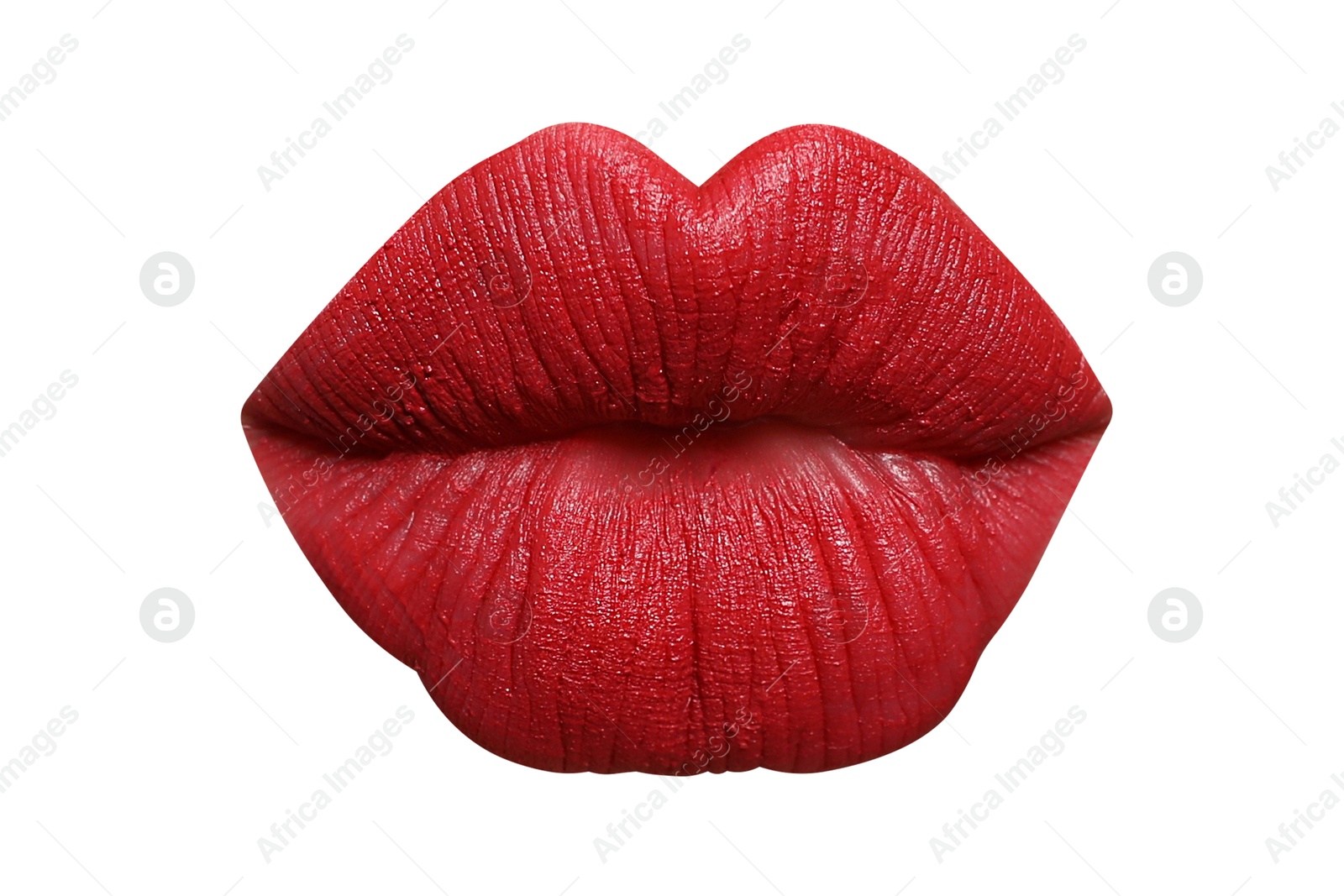 Image of Female lips with red lipstick isolated on white