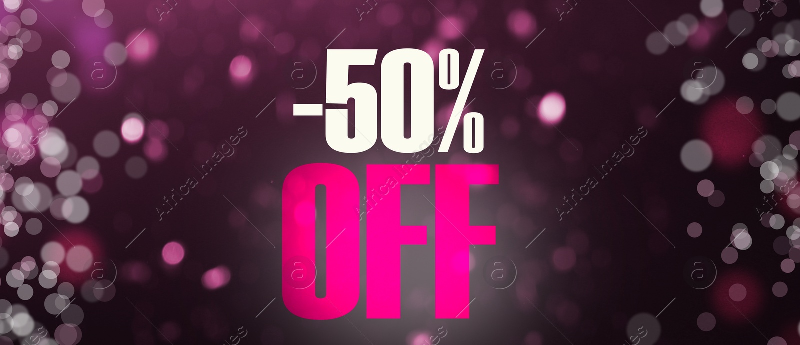 50 percent discount. Flyer design with bokeh lights on dark background Image of 50 percent discount. Flyer design with bokeh lights on dark background