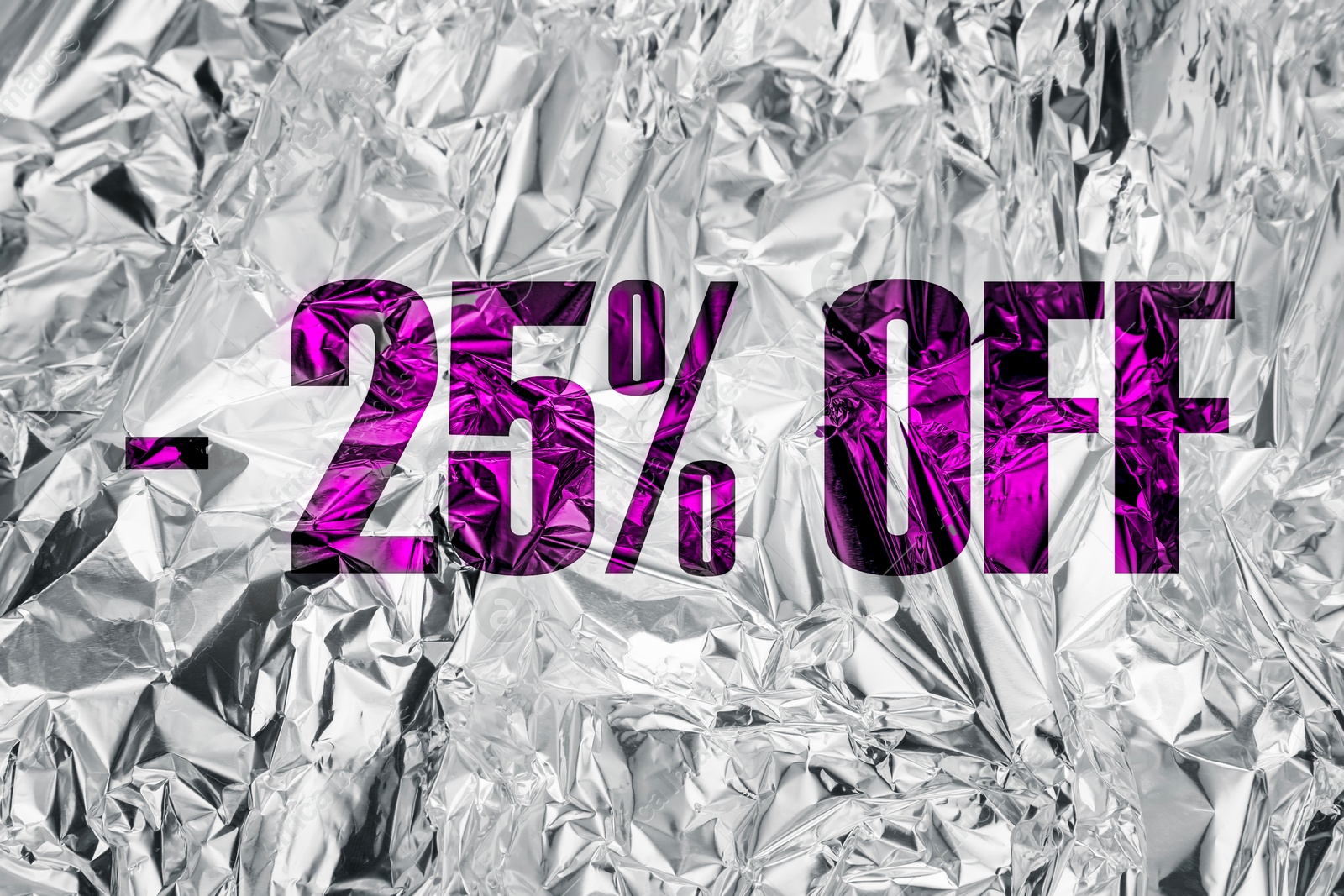 25 percent discount. Flyer design with shiny foil Image of 25 percent discount. Flyer design with shiny foil