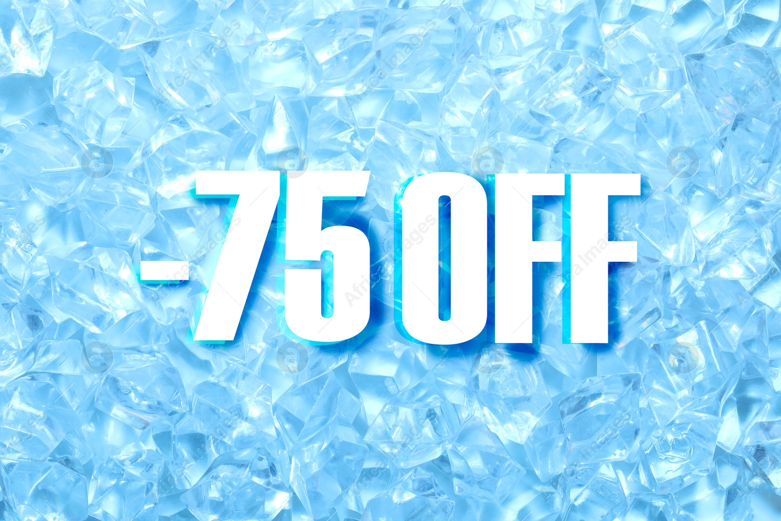 Image of 75 percent discount. Flyer design with blue ice cubes