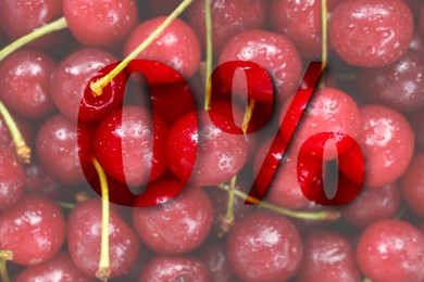 Image of Zero percent commision. Discount flyer design with fresh cherries