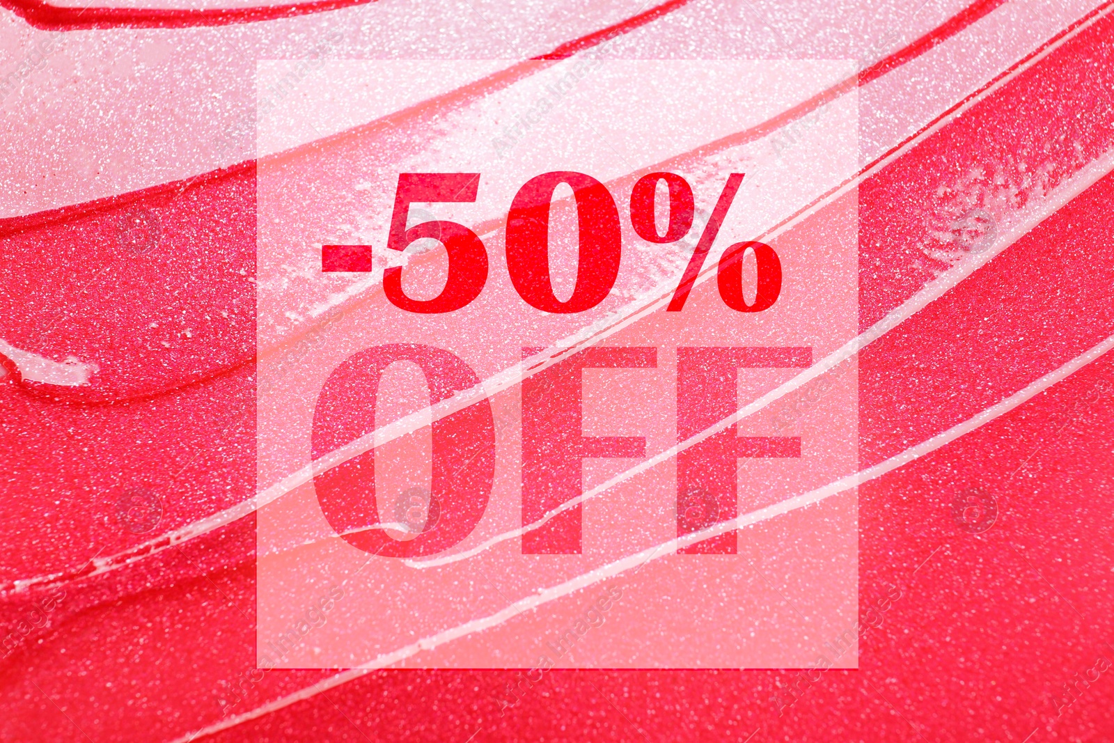 50 percent discount. Flyer design with pink lip gloss Image of 50 percent discount. Flyer design with pink lip gloss
