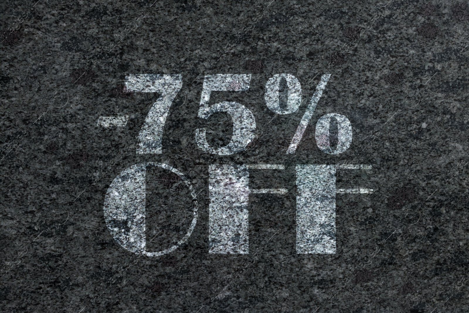 Image of 75 percent discount. Flyer design with grey textured surface