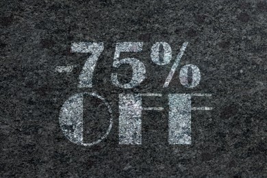 Image of 75 percent discount. Flyer design with grey textured surface