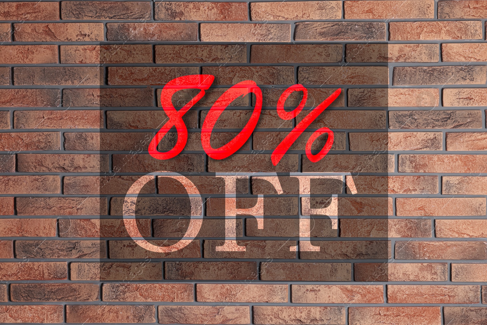 80 percent discount. Flyer design with brown brick wall Image of 80 percent discount. Flyer design with brown brick wall