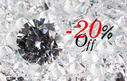 Image of 20 percent discount. Flyer design with sparkling diamonds