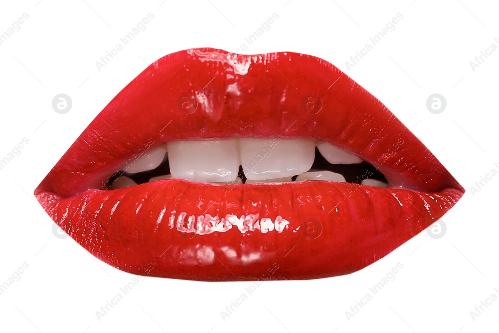 Image of Female lips with red lipstick isolated on white