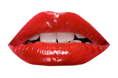 Image of Female lips with red lipstick isolated on white