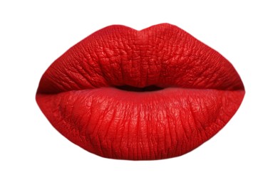 Image of Female lips with red lipstick isolated on white