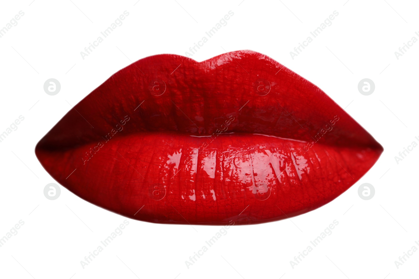 Female lips with red lipstick isolated on white Image of Female lips with red lipstick isolated on white