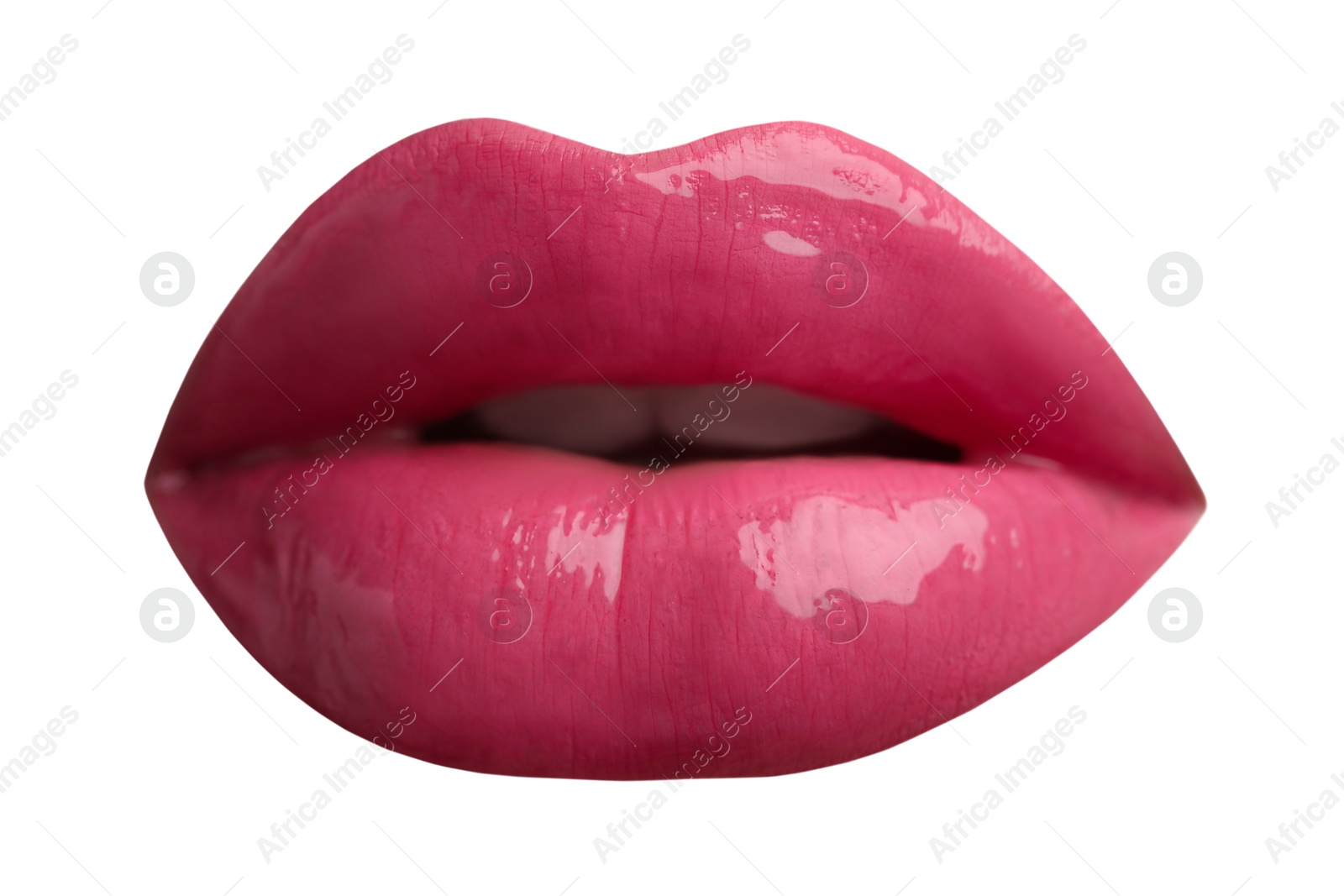 Female lips with pink lipstick isolated on white Image of Female lips with pink lipstick isolated on white
