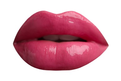 Image of Female lips with pink lipstick isolated on white