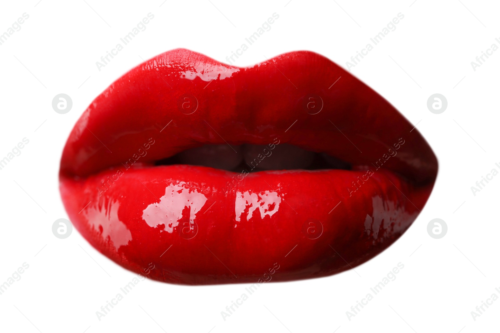 Female lips with red lipstick isolated on white Image of Female lips with red lipstick isolated on white