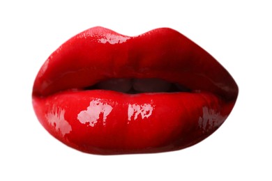 Image of Female lips with red lipstick isolated on white