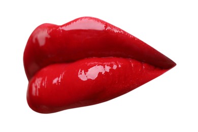 Image of Female lips with red lipstick isolated on white
