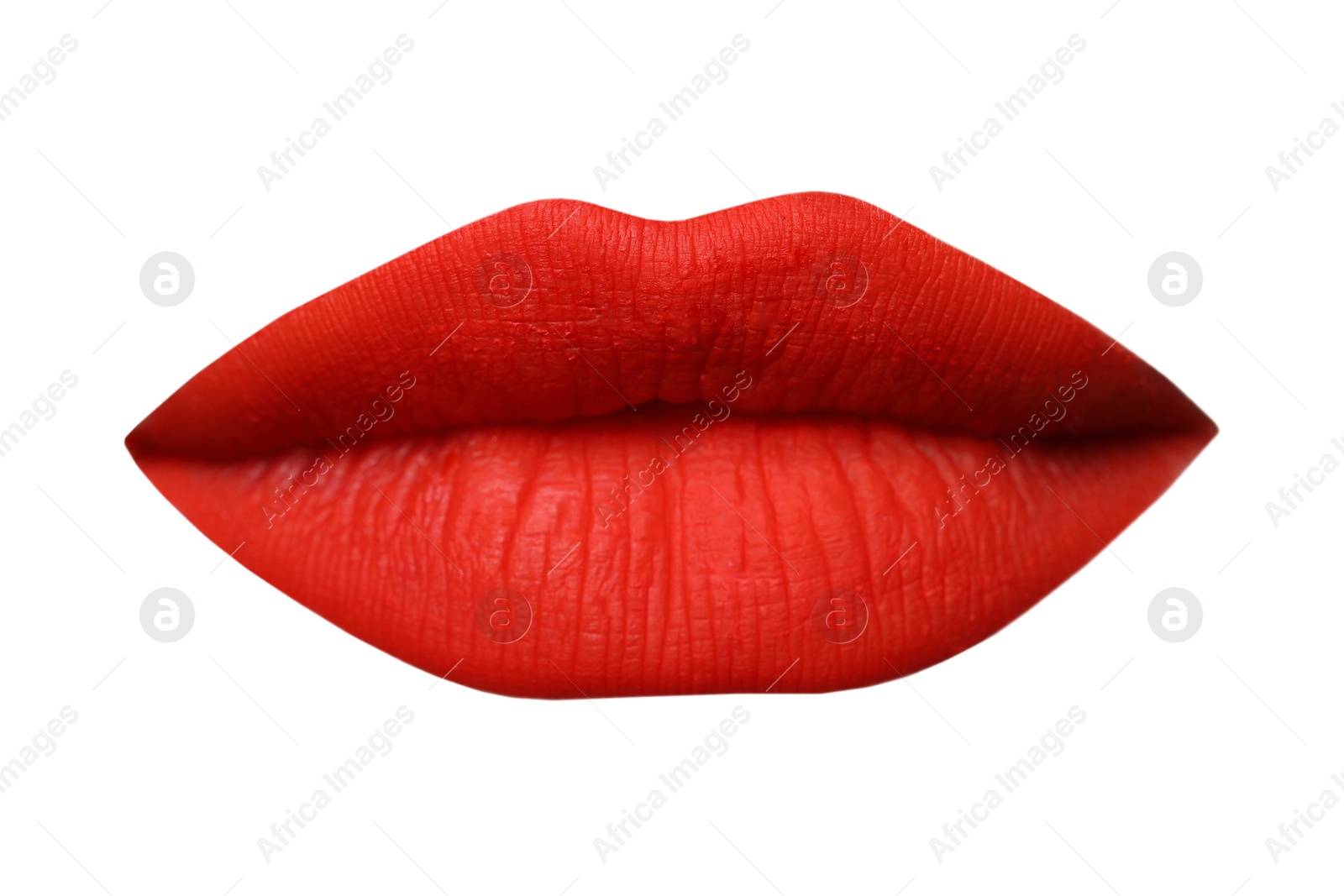 Image of Female lips with red lipstick isolated on white
