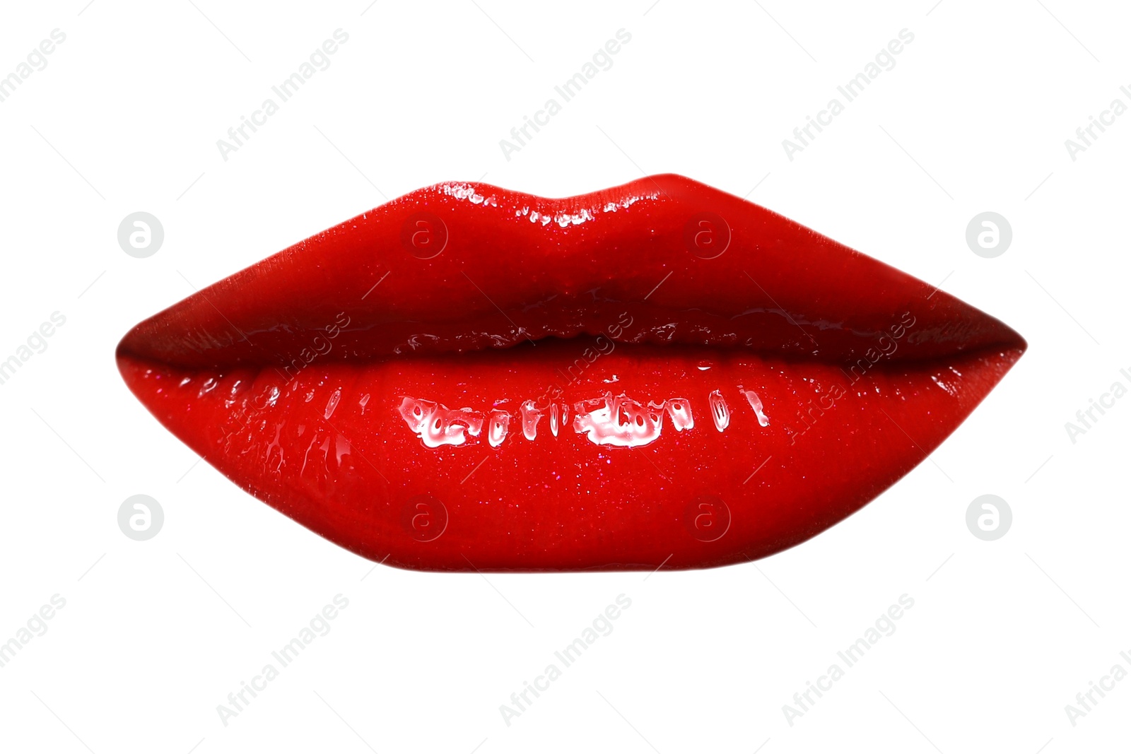 Female lips with red lipstick isolated on white Image of Female lips with red lipstick isolated on white