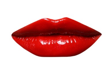 Image of Female lips with red lipstick isolated on white