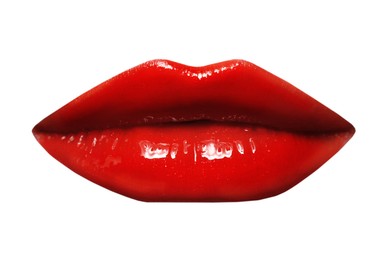 Image of Female lips with red lipstick isolated on white