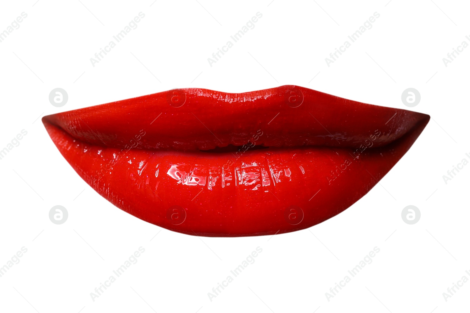 Female lips with red lipstick isolated on white Image of Female lips with red lipstick isolated on white