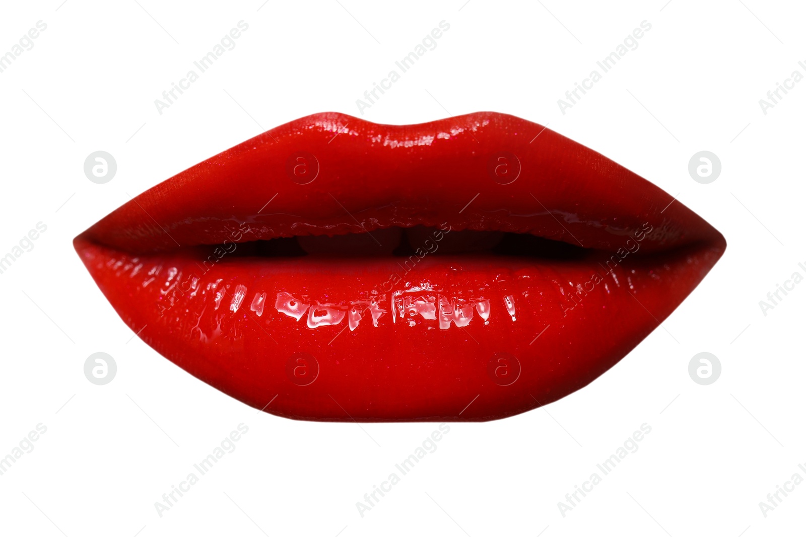 Image of Female lips with red lipstick isolated on white