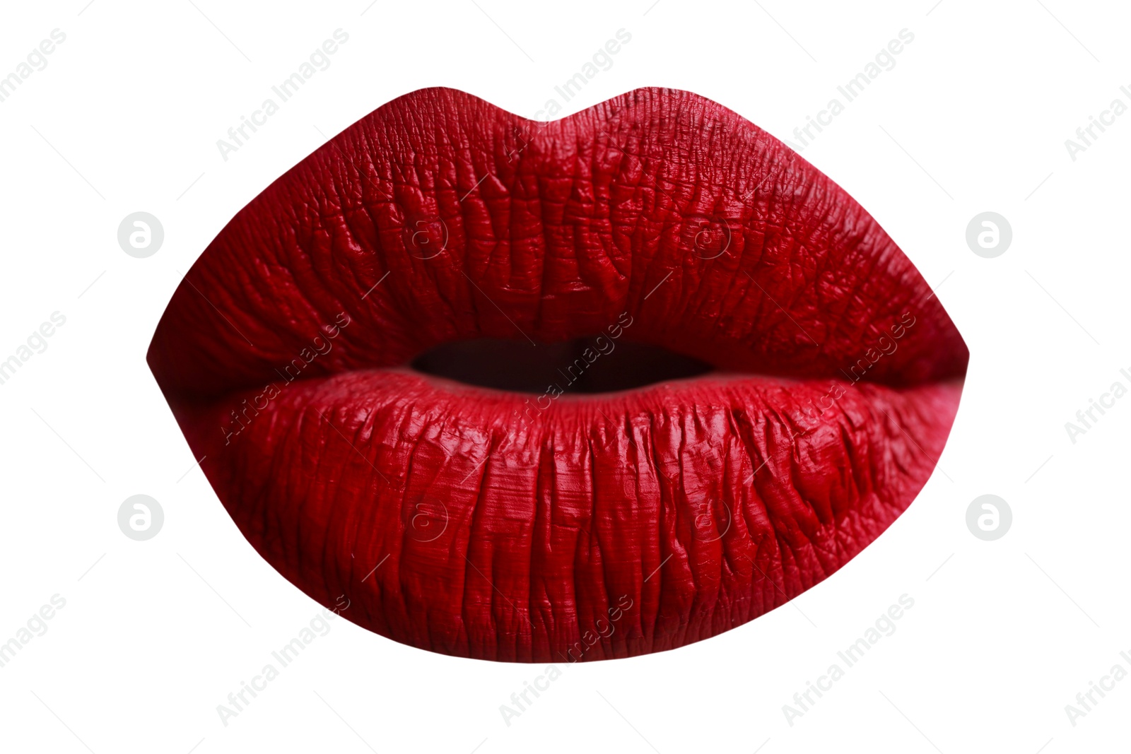 Image of Female lips with red lipstick isolated on white