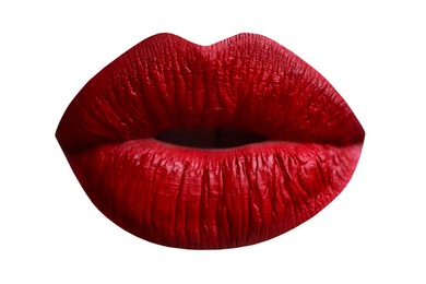 Image of Female lips with red lipstick isolated on white
