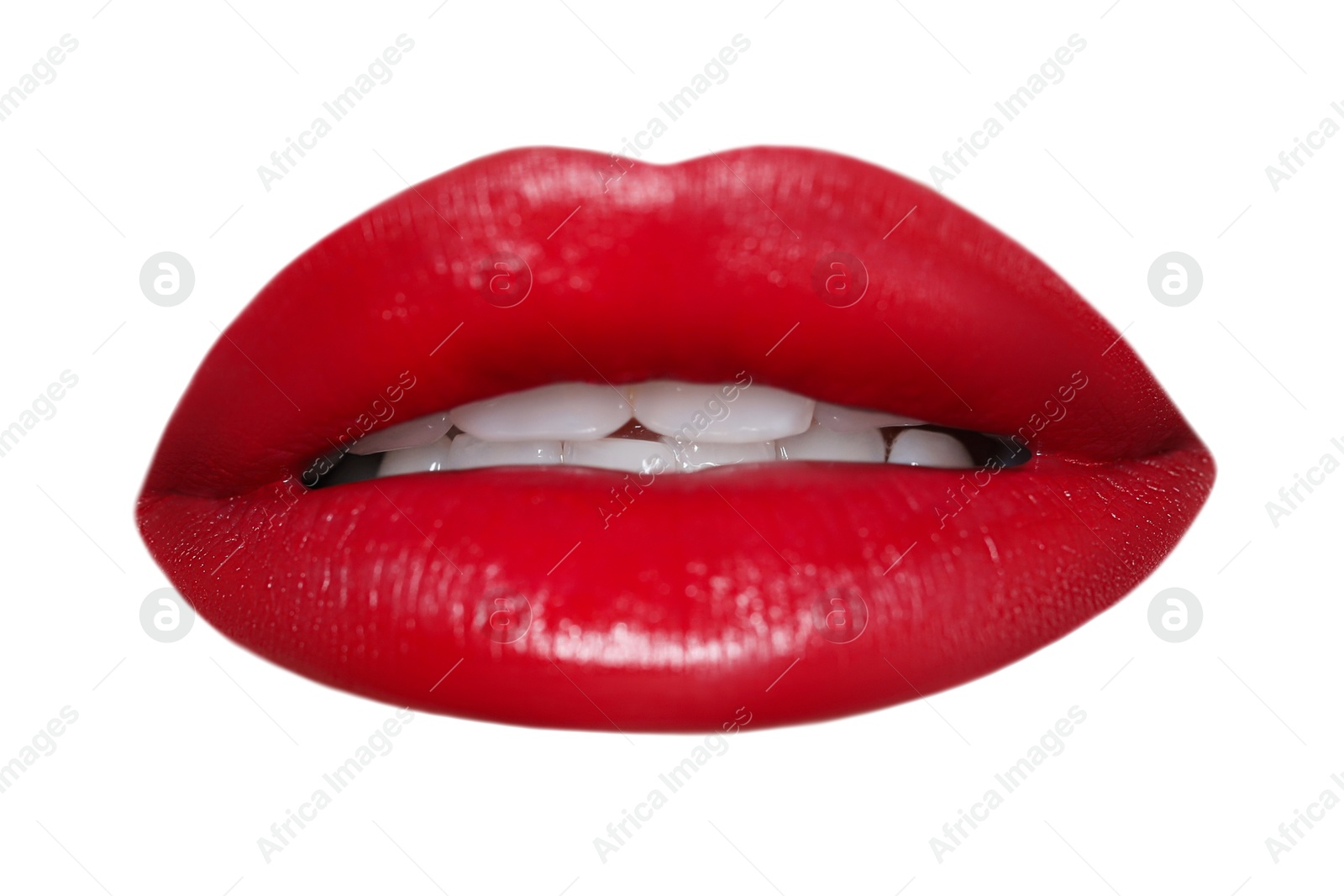 Image of Female lips with red lipstick isolated on white