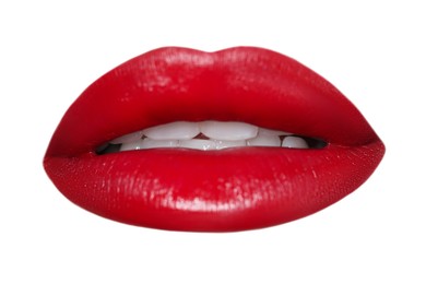 Image of Female lips with red lipstick isolated on white