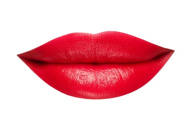 Image of Female lips with red lipstick isolated on white