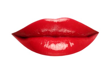 Image of Female lips with red lipstick isolated on white