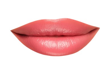 Image of Female lips with pink lipstick isolated on white
