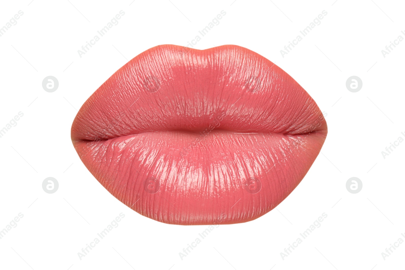 Female lips with pink lipstick isolated on white Image of Female lips with pink lipstick isolated on white
