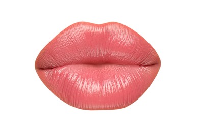 Image of Female lips with pink lipstick isolated on white