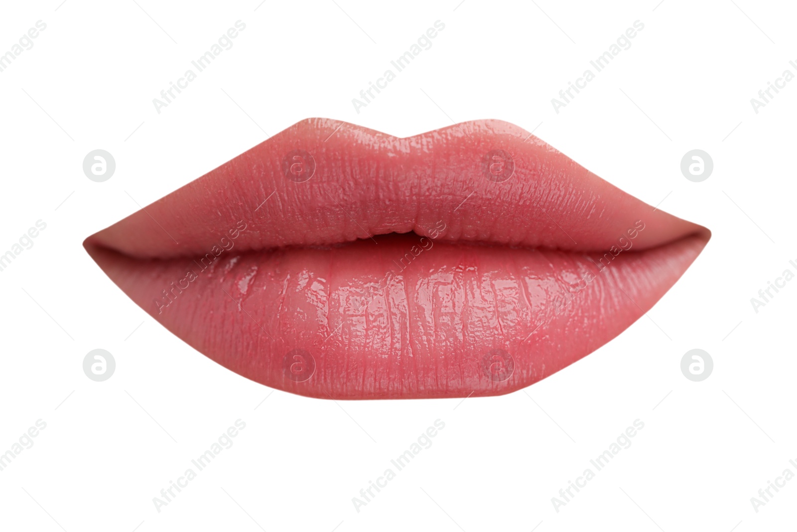 Female lips with pink lipstick isolated on white Image of Female lips with pink lipstick isolated on white