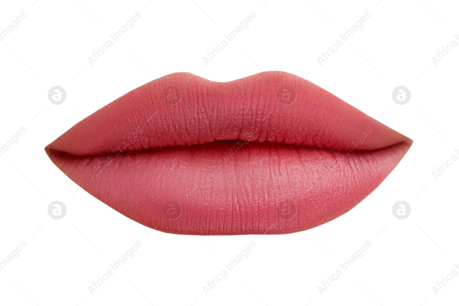 Female lips with pink lipstick isolated on white Image of Female lips with pink lipstick isolated on white