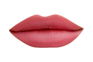Image of Female lips with pink lipstick isolated on white
