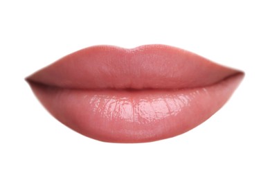 Image of Beautiful female lips with lipgloss isolated on white