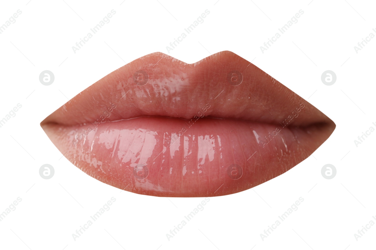 Image of Beautiful female lips with lipgloss isolated on white