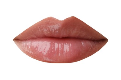 Image of Beautiful female lips with lipgloss isolated on white