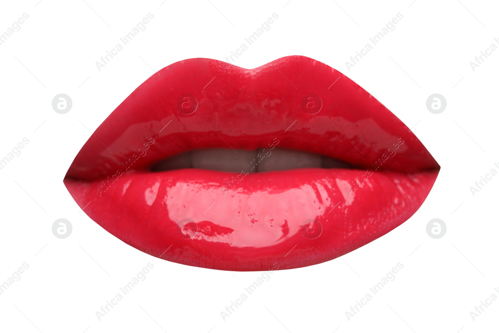 Female lips with red lipstick isolated on white Image of Female lips with red lipstick isolated on white