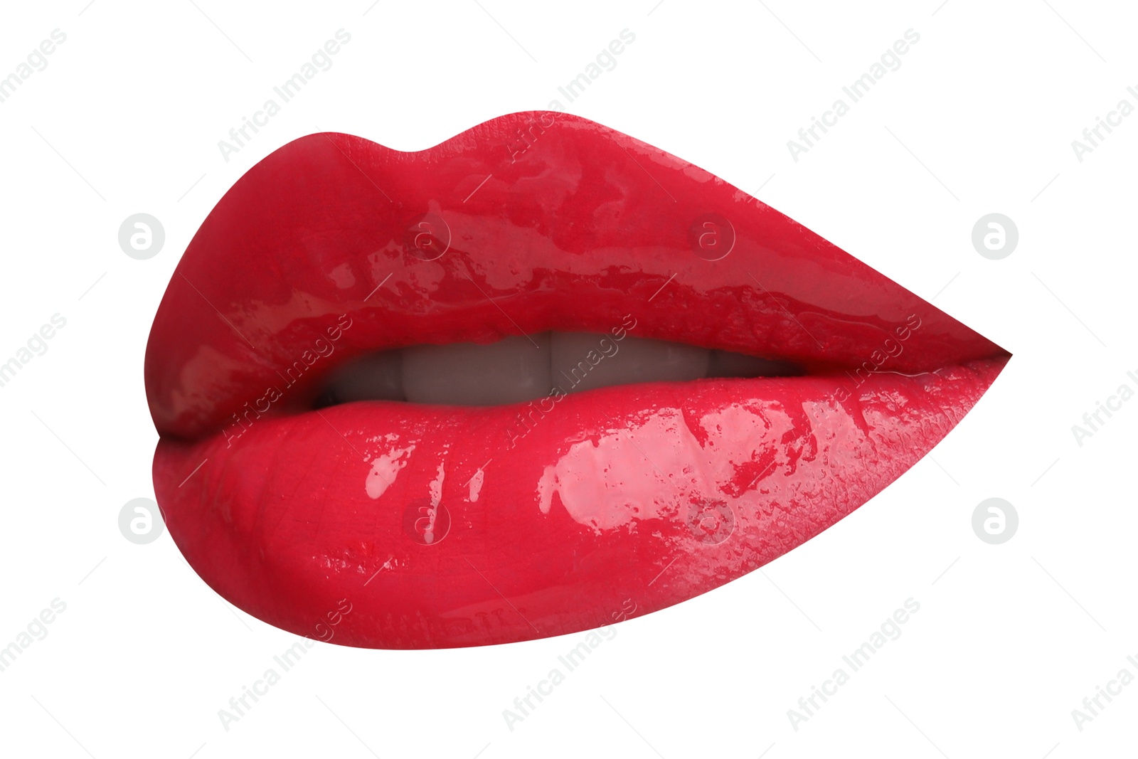 Image of Female lips with red lipstick isolated on white