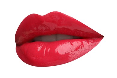 Image of Female lips with red lipstick isolated on white